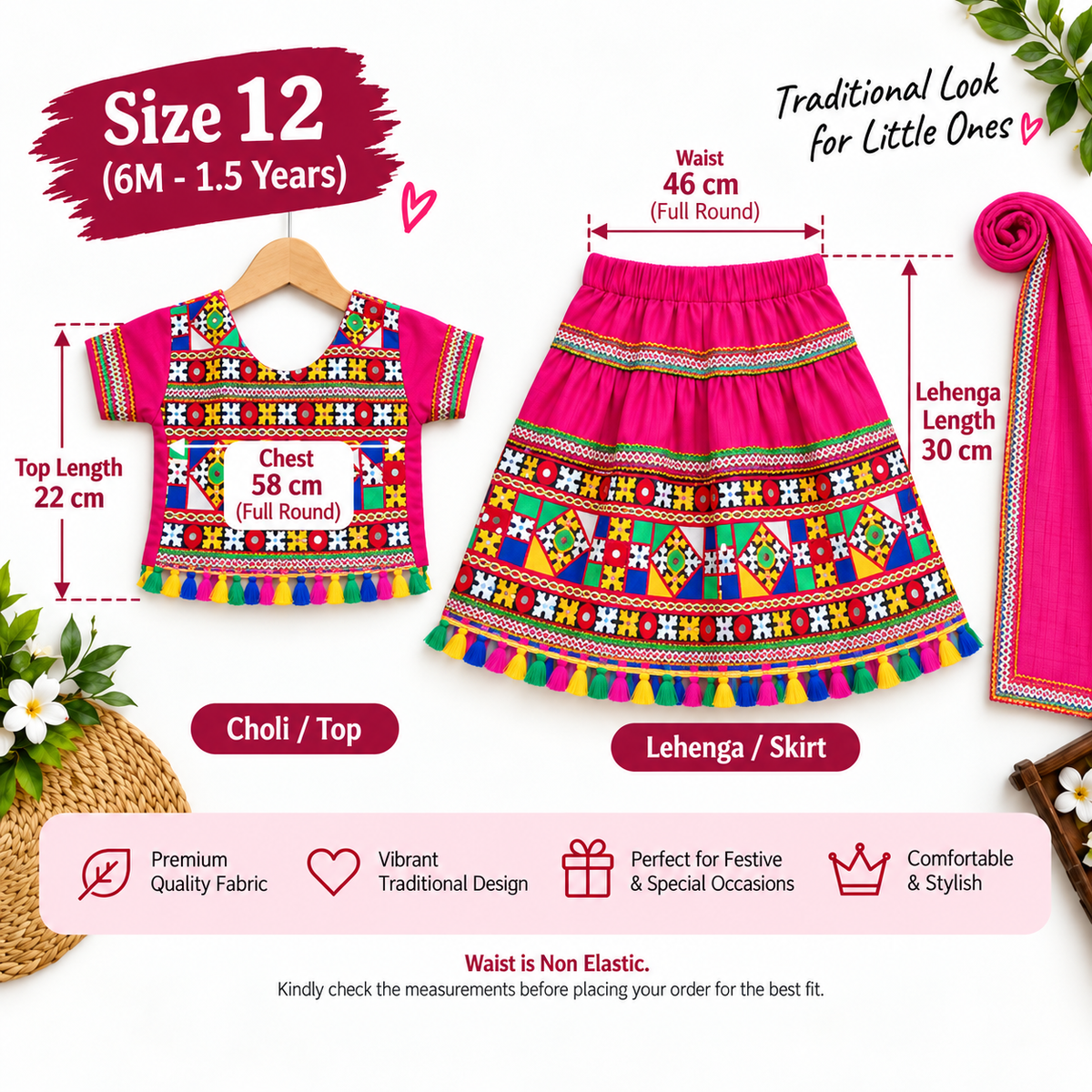 Rani Pink Kutchi Navratri Lehenga Choli Set for Girls