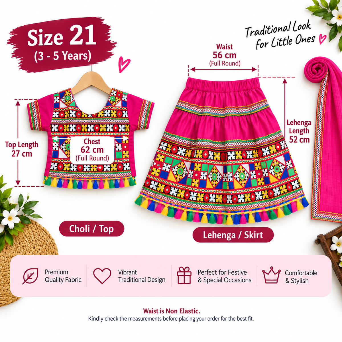 Rani Pink Kutchi Navratri Lehenga Choli Set for Girls