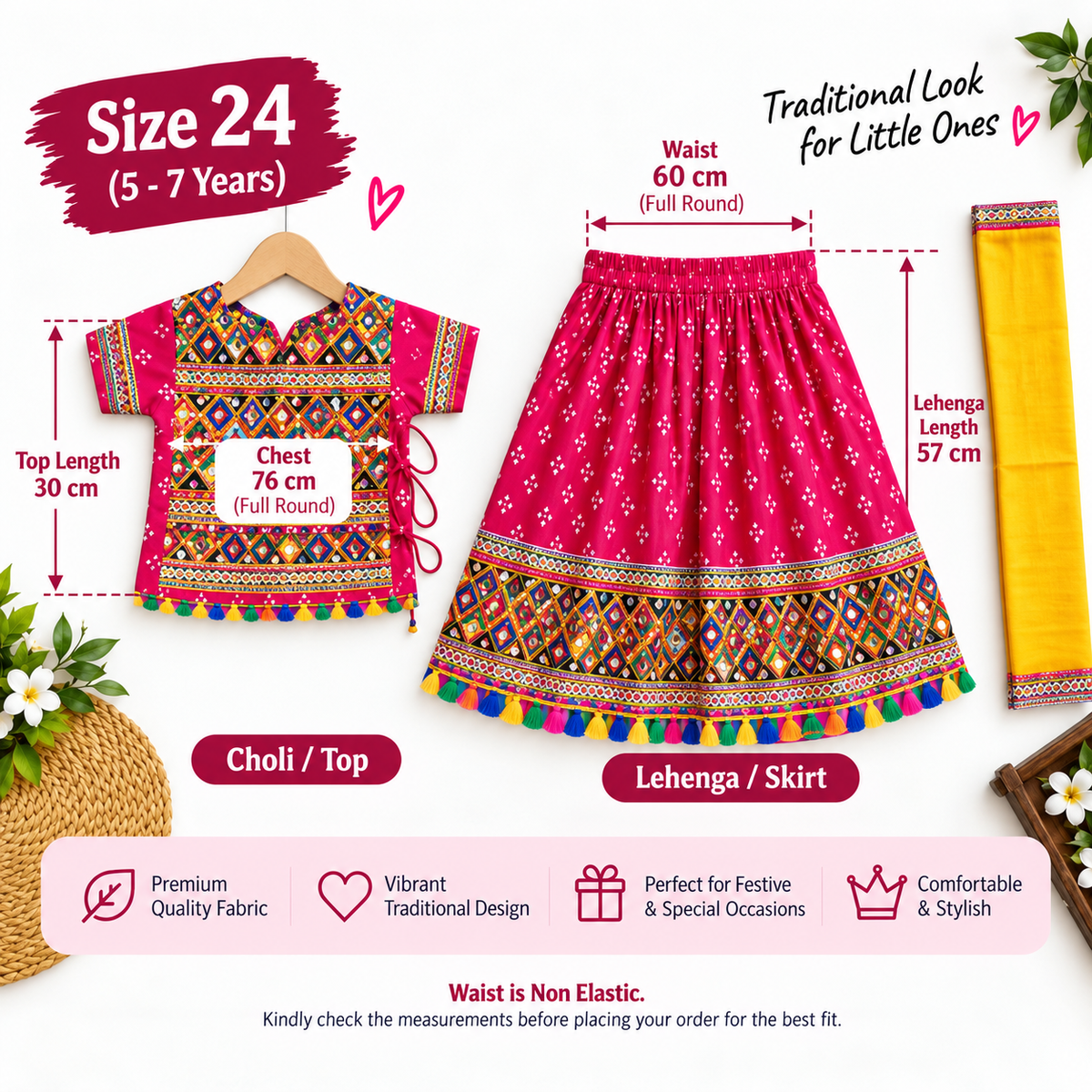 Rani Pink Kutchi Navratri Lehenga Choli Set for Girls