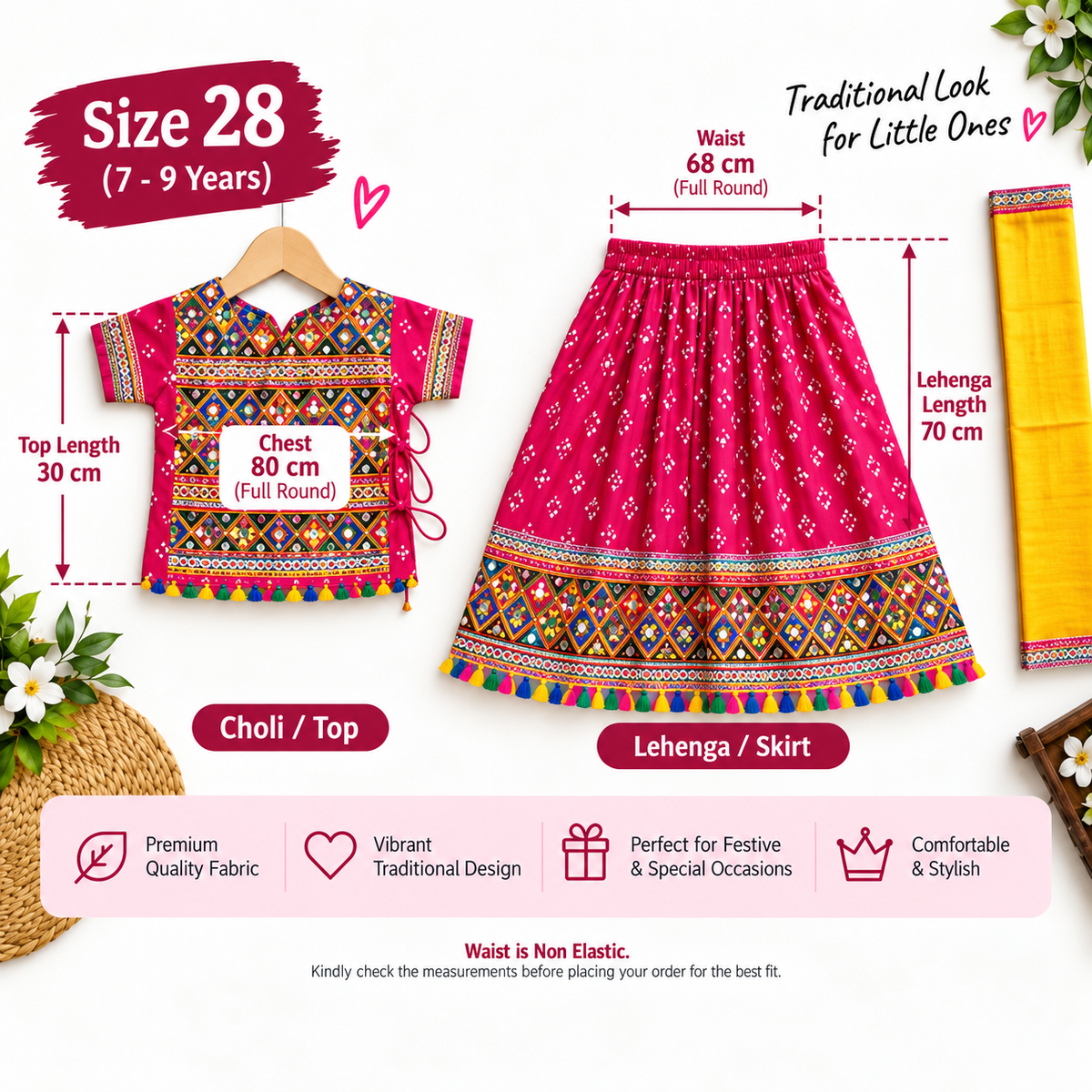 Rani Pink Kutchi Navratri Lehenga Choli Set for Girls