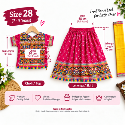 Rani Pink Kutchi Navratri Lehenga Choli Set for Girls