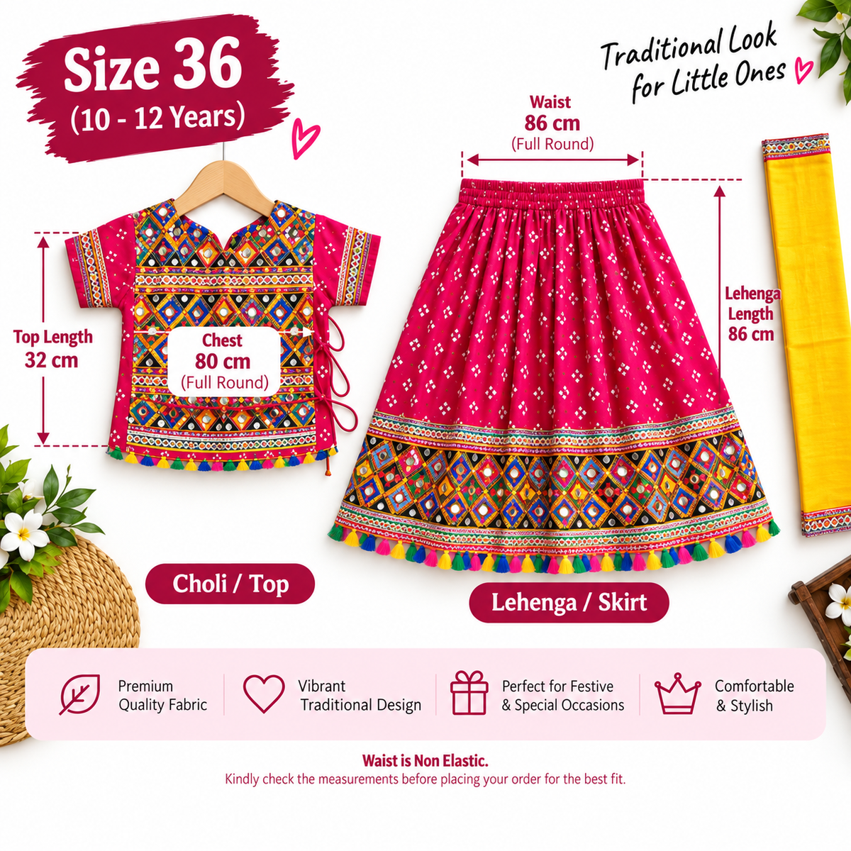 Rani Pink Kutchi Navratri Lehenga Choli Set for Girls