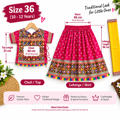 Rani Pink Kutchi Navratri Lehenga Choli Set for Girls