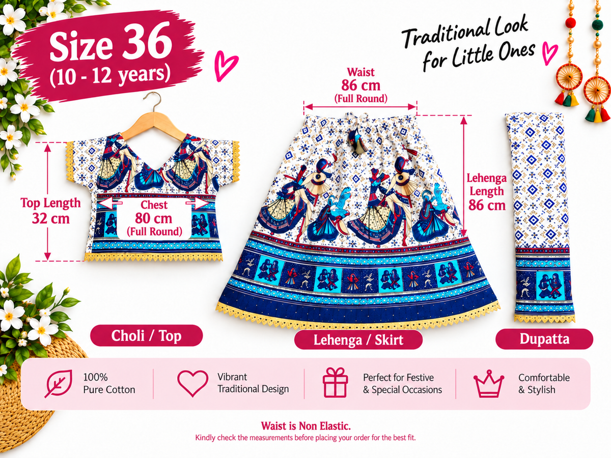 Royal Blue Radha Krishna Print Navratri Lehenga Choli Set for Girls