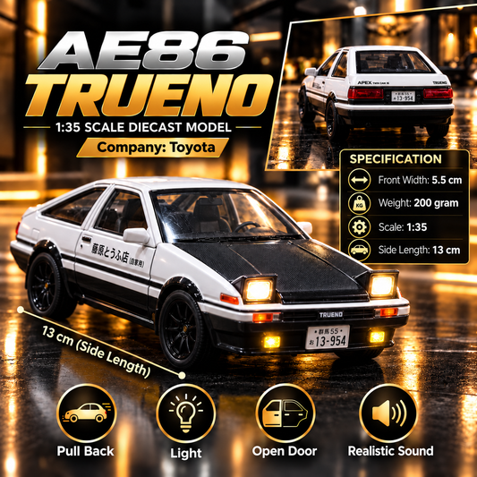 Toyota AE86 Sprinter Trueno Initial D | 1:35 Diecast Model Car – White & Black
