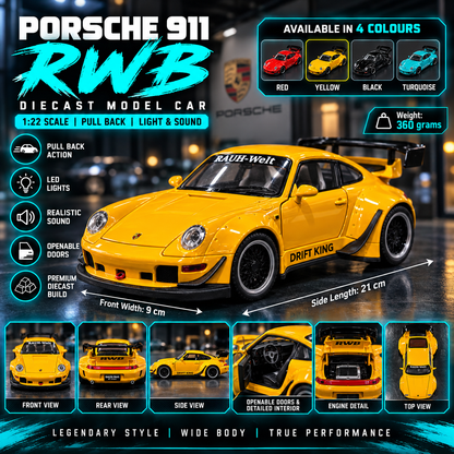 Porsche 911 RWB Drift King Diecast Car – 1:22 Scale | Lights & Sound