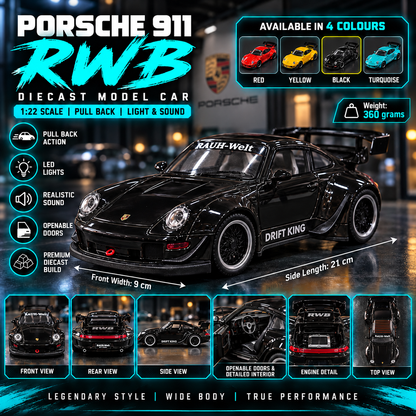 Porsche 911 RWB Drift King Diecast Car – 1:22 Scale | Lights & Sound