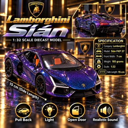 Lamborghini Sián FKP 37 1:32 Premium Diecast Car | Pull Back, Light & Sound, Openable Doors