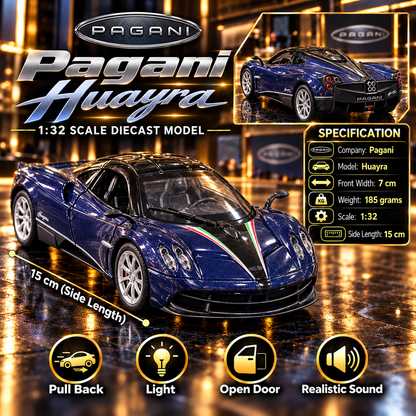 Pagani Huayra 1:32 Premium Diecast Model Car | Pull Back, Light & Sound | Openable Doors