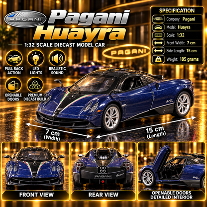 Pagani Huayra 1:32 Premium Diecast Model Car | Pull Back, Light & Sound | Openable Doors
