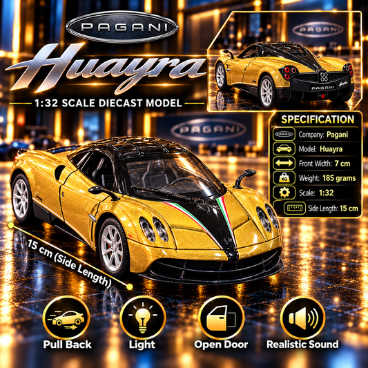 Pagani Huayra 1:32 Premium Diecast Model Car | Pull Back, Light & Sound | Openable Doors