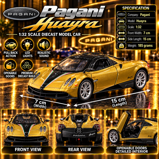 Pagani Huayra 1:32 Premium Diecast Model Car | Pull Back, Light & Sound | Openable Doors