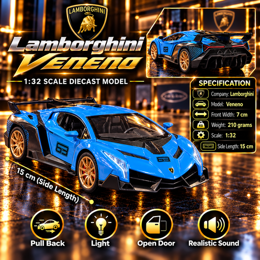 Lamborghini Veneno 1:32 Premium Diecast Model Car | Pull Back, Light & Sound | Openable Doors