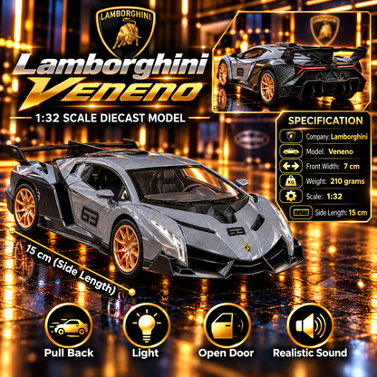 Lamborghini Veneno 1:32 Premium Diecast Model Car | Pull Back, Light & Sound | Openable Doors