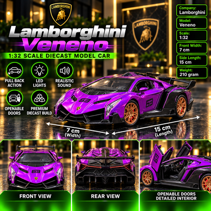 Lamborghini Veneno 1:32 Premium Diecast Model Car | Pull Back, Light & Sound | Openable Doors