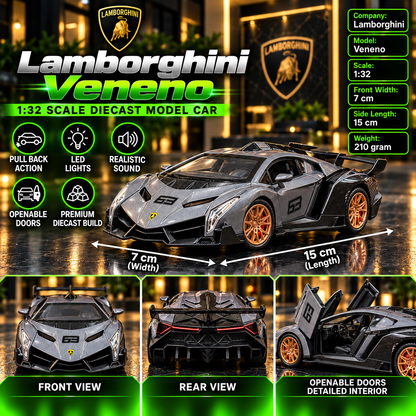 Lamborghini Veneno 1:32 Premium Diecast Model Car | Pull Back, Light & Sound | Openable Doors