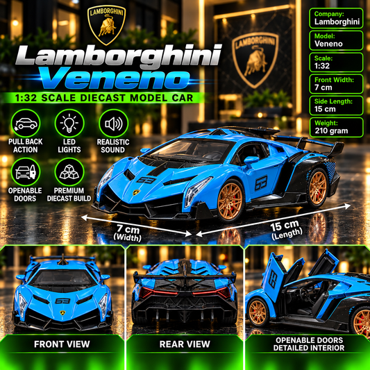 Lamborghini Veneno 1:32 Premium Diecast Model Car | Pull Back, Light & Sound | Openable Doors