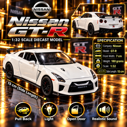Nissan GT-R R35 1:32 Premium Diecast Model Car | Pull Back, Light & Sound | Openable Doors