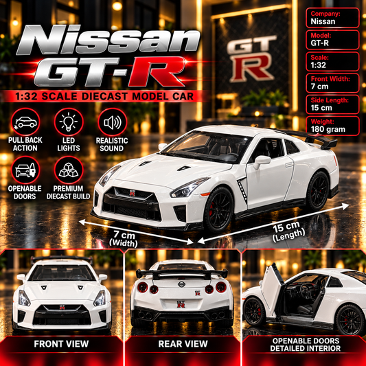 Nissan GT-R R35 1:32 Premium Diecast Model Car | Pull Back, Light & Sound | Openable Doors