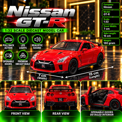 Nissan GT-R R35 1:32 Premium Diecast Model Car | Pull Back, Light & Sound | Openable Doors
