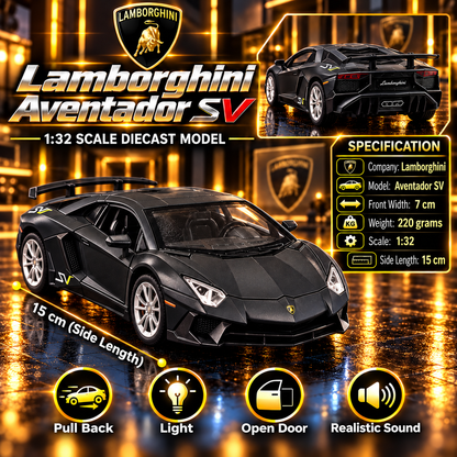 Lamborghini Aventador SV 1:32 Premium Diecast Model Car | Pull Back, Light & Sound, Openable Doors