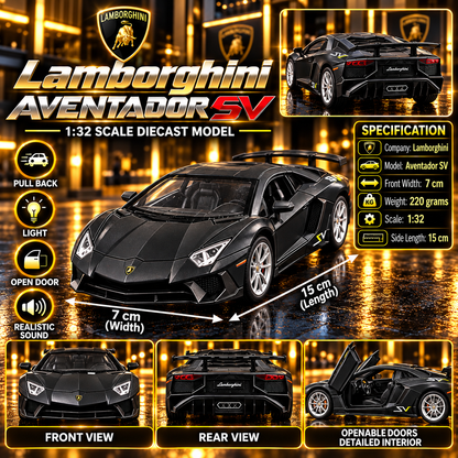 Lamborghini Aventador SV 1:32 Premium Diecast Model Car | Pull Back, Light & Sound, Openable Doors