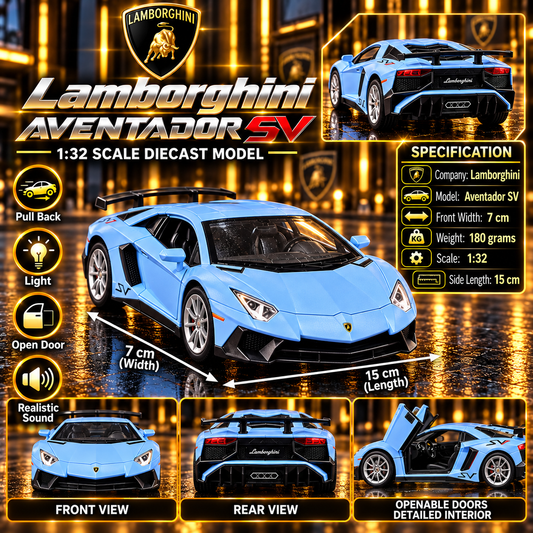 Lamborghini Aventador SV 1:32 Premium Diecast Model Car | Pull Back, Light & Sound, Openable Doors