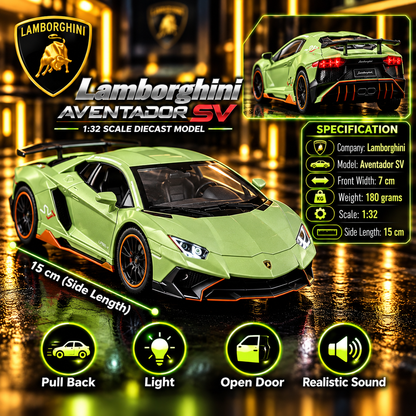 Lamborghini Aventador SV 1:32 Premium Diecast Model Car | Pull Back, Light & Sound, Openable Doors