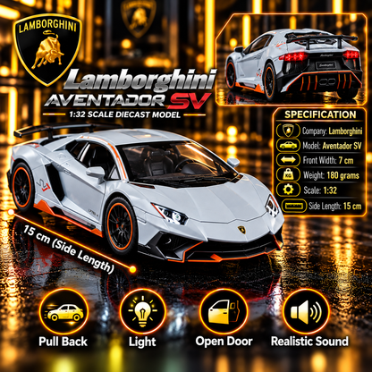 Lamborghini Aventador SV 1:32 Premium Diecast Model Car | Pull Back, Light & Sound, Openable Doors