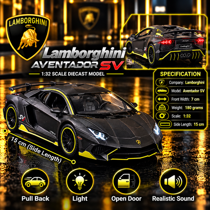 Lamborghini Aventador SV 1:32 Premium Diecast Model Car | Pull Back, Light & Sound, Openable Doors