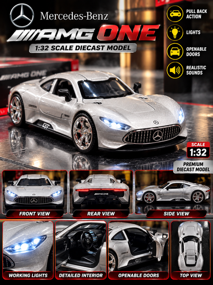Mercedes-Benz AMG GT3 1:32 Premium Diecast Racing Car | Pull Back, LED Lights, Sound & Openable Doors
