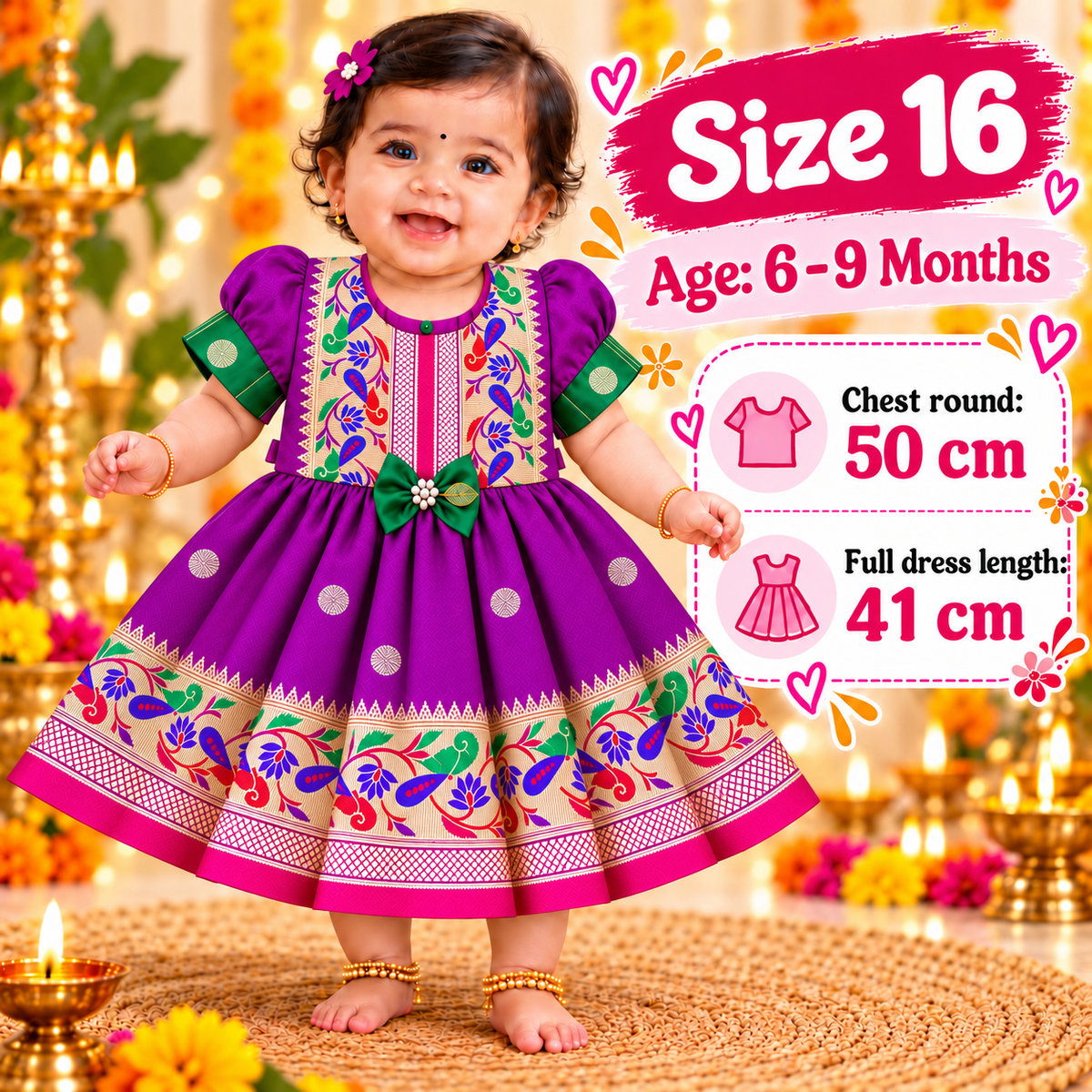 Girls Purple Paithani Frock Dress | Traditional Indian Ethnic Wear | Diwali & Party Wear
