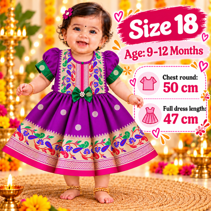 Girls Purple Paithani Frock Dress | Traditional Indian Ethnic Wear | Diwali & Party Wear