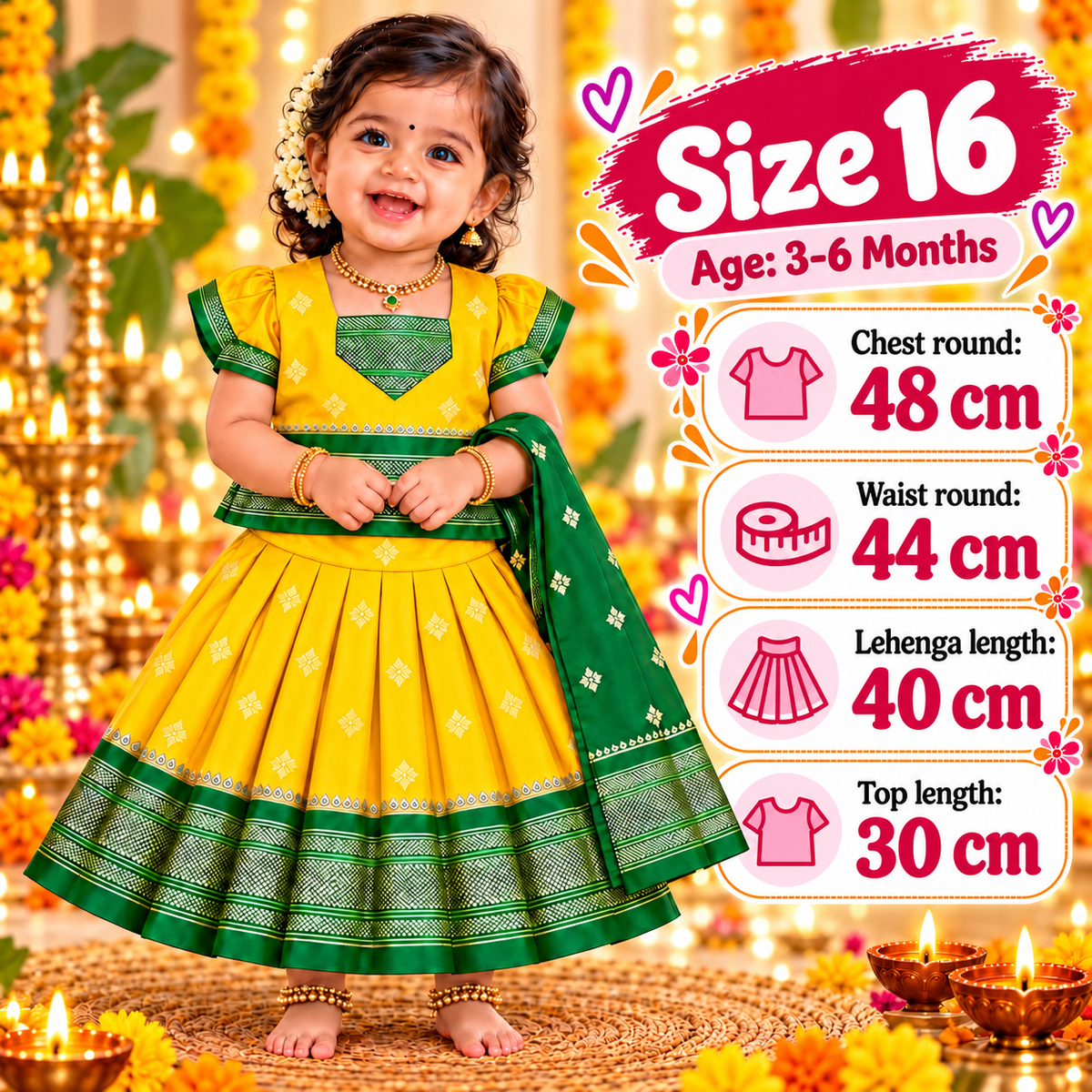 Girls Sunshine Yellow Pattu Pavadai Set with Green Dupatta | Premium Traditional Indian Ethnic Wear