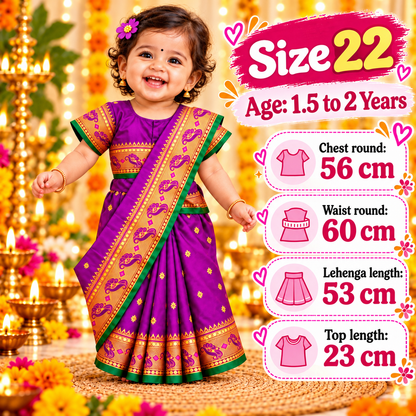 Girls Royal Purple Paithani Saree Dress with Golden Designer Pallu | Kids Premium Indian Ethnic Wedding Wear