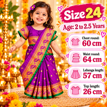 Girls Royal Purple Paithani Saree Dress with Golden Designer Pallu | Kids Premium Indian Ethnic Wedding Wear