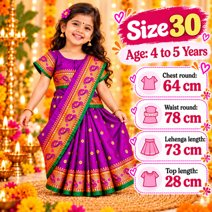 Girls Royal Purple Paithani Saree Dress with Golden Designer Pallu | Kids Premium Indian Ethnic Wedding Wear