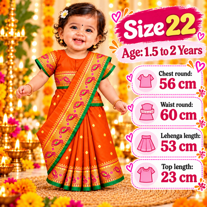 Girls Vibrant Orange Paithani Saree Dress with Designer Pallu | Kids Festive Wedding & Traditional Wear