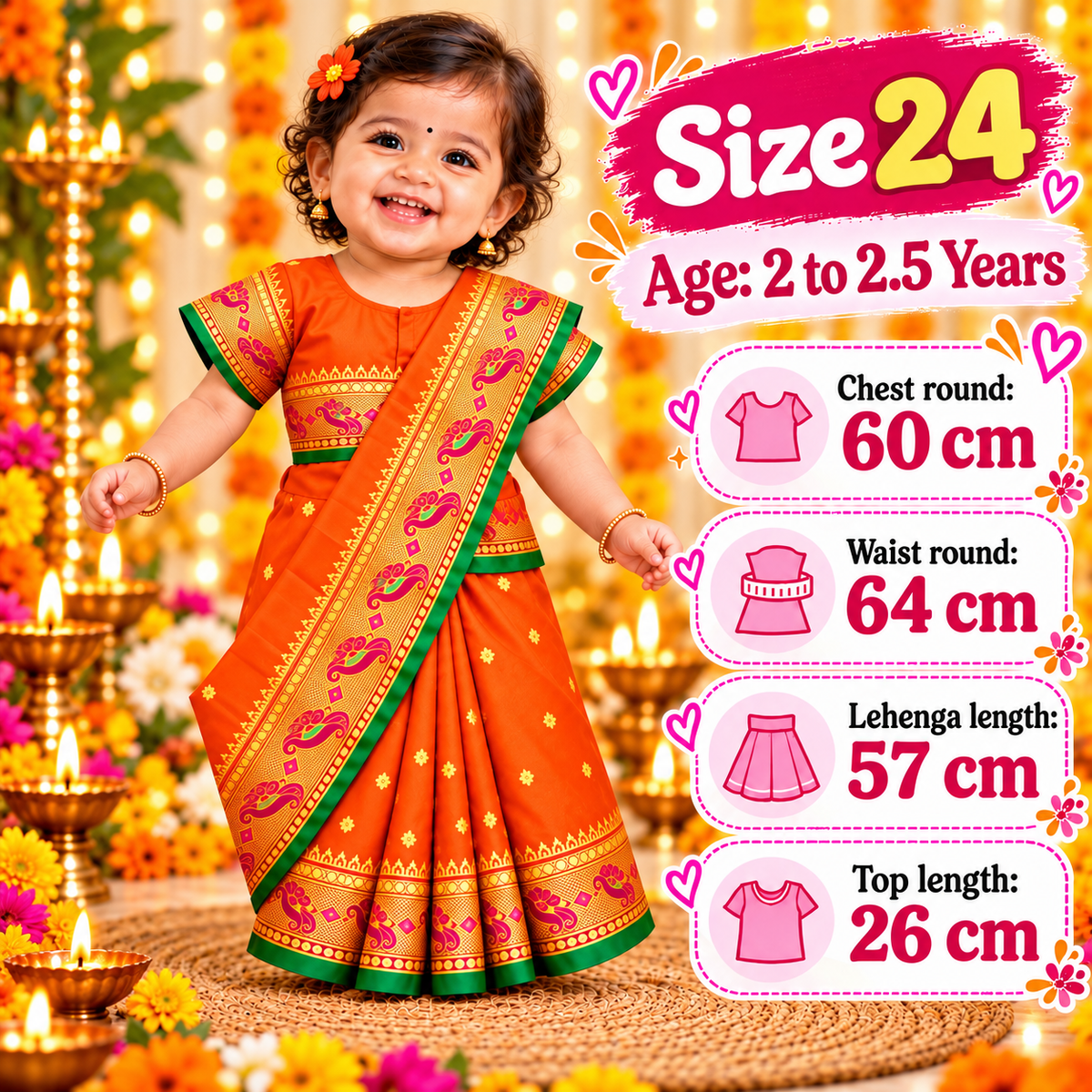 Girls Vibrant Orange Paithani Saree Dress with Designer Pallu | Kids Festive Wedding & Traditional Wear