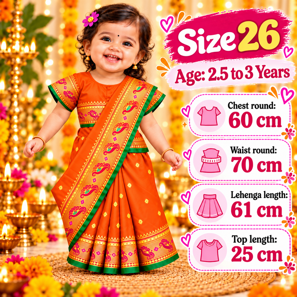 Girls Vibrant Orange Paithani Saree Dress with Designer Pallu | Kids Festive Wedding & Traditional Wear