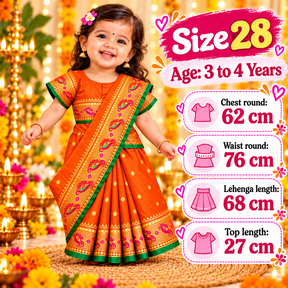 Girls Vibrant Orange Paithani Saree Dress with Designer Pallu | Kids Festive Wedding & Traditional Wear