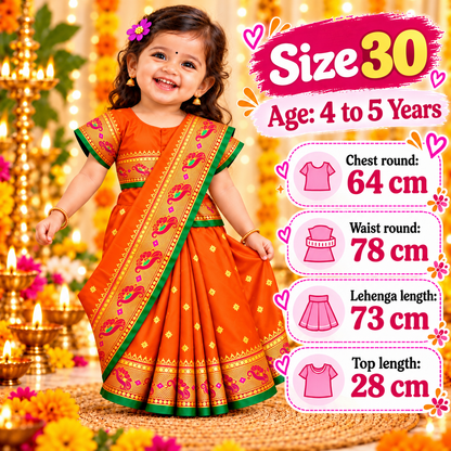 Girls Vibrant Orange Paithani Saree Dress with Designer Pallu | Kids Festive Wedding & Traditional Wear