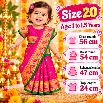 Girls Rani Pink Designer Paithani Saree Dress with Golden Border | Kids Traditional Indian Ethnic & Festive Wear