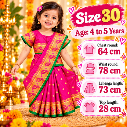 Girls Rani Pink Designer Paithani Saree Dress with Golden Border | Kids Traditional Indian Ethnic & Festive Wear