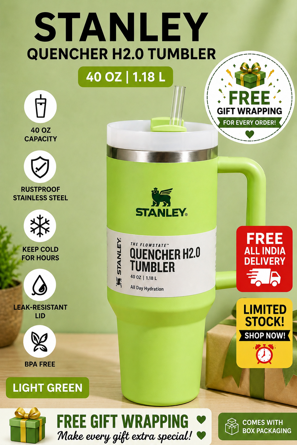 Stanley Insulated Tumbler (1.18L) – Perfect Gift for Girlfriend and Sisters| Premium Leakproof Travel Mug
