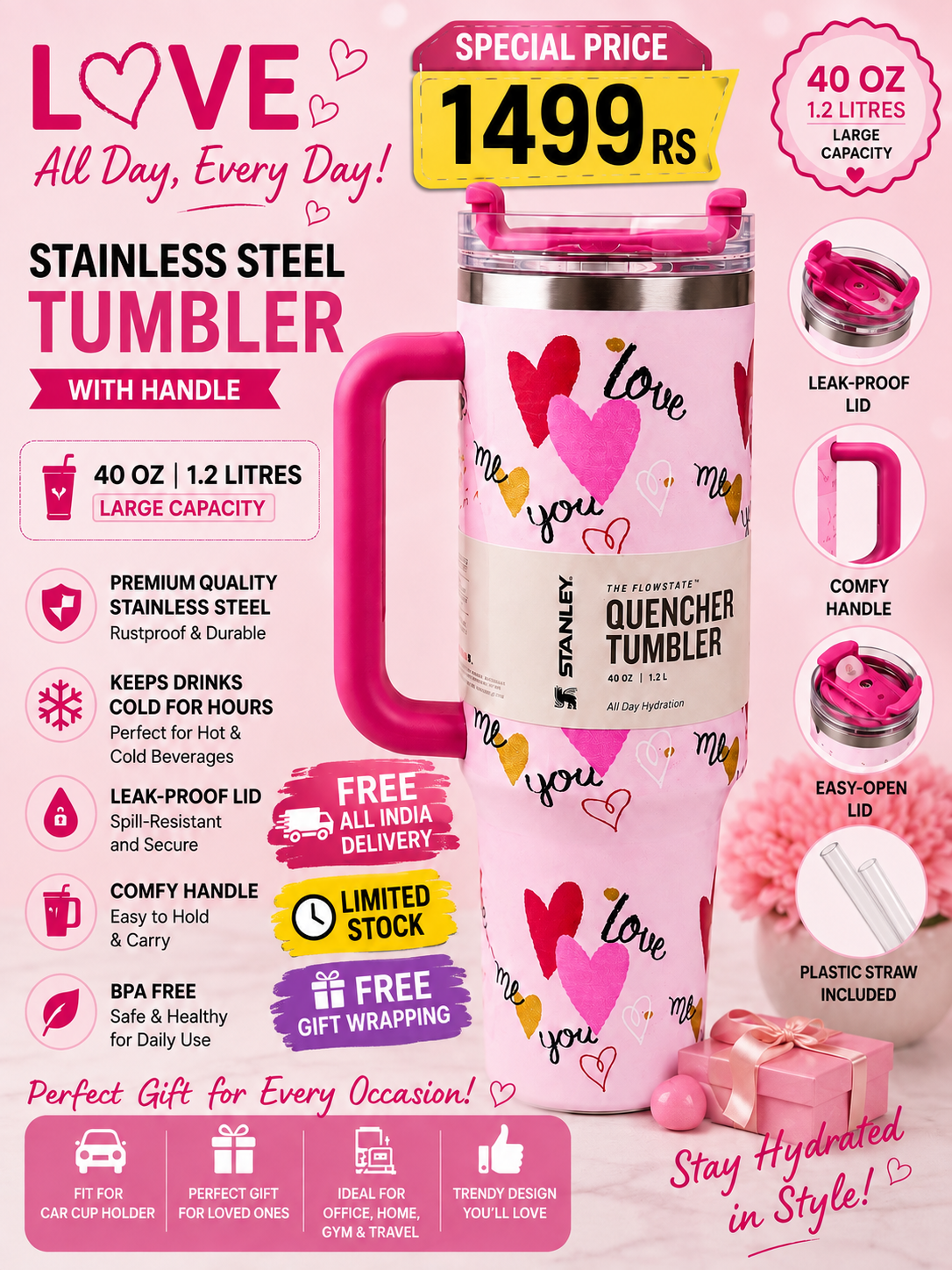 Romantic Gift Tumbler – 40oz Love Edition | Perfect Gift for Girlfriend 💖