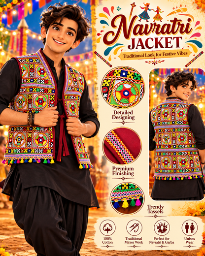 Traditional Navratri Gujarati Kutch Embroidered Jacket | Multicolour Mirror Work | Free Size (16 Years & Above)