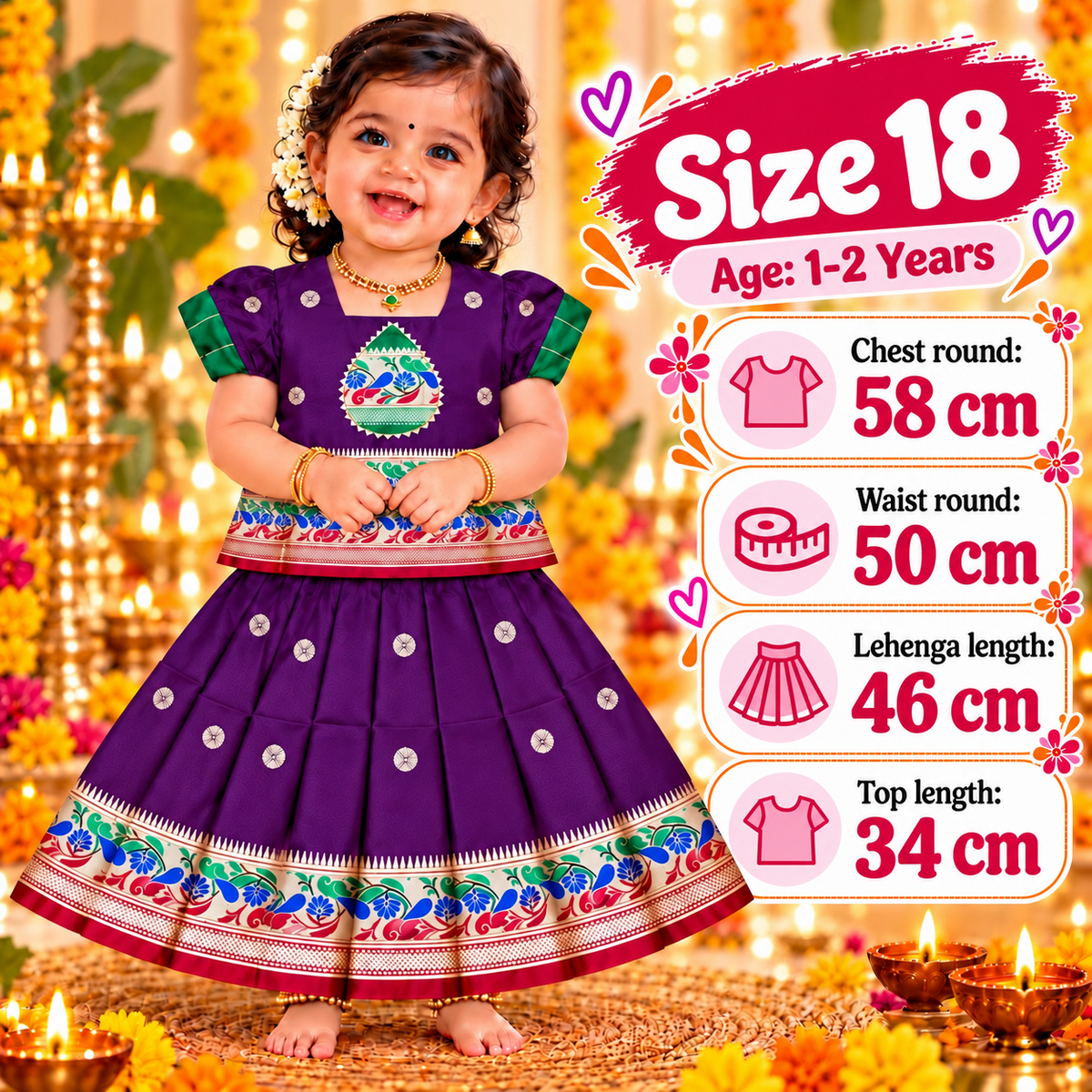 Girls Royal Purple Heritage Pattu Pavadai Dress Set | Traditional Peacock Design Festive Lehenga