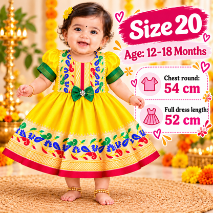 Girls Yellow Paithani Frock Dress | Traditional Indian Ethnic Wear | Diwali & Festive Special