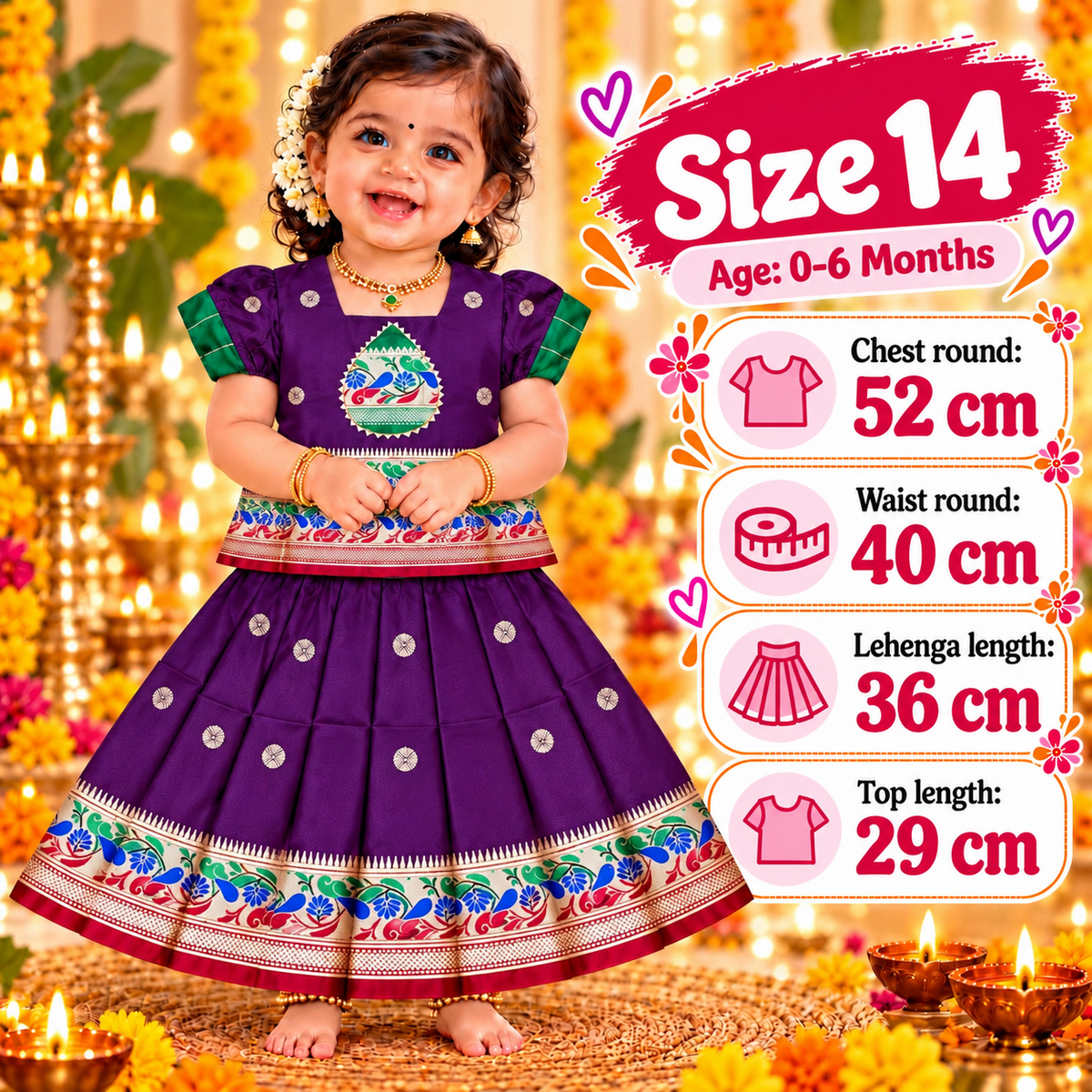 Girls Royal Purple Heritage Pattu Pavadai Dress Set | Traditional Peacock Design Festive Lehenga